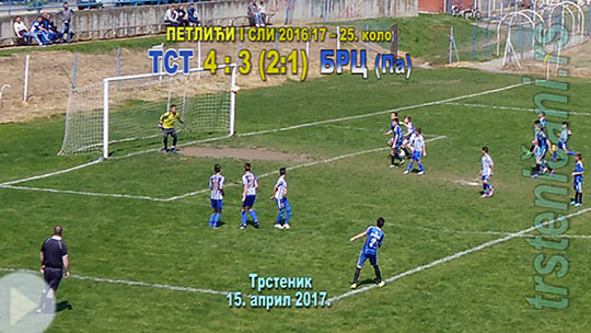 ПЕТЛИЋИ I лига ФС РИС коло 25. ФК Трстеник–СФС Борац (Параћин) 4:3 (2:1); преокрети, акције, дриблинзи и шутеви на гол; Трстеник, 15. април 2017. год. (Кликни и погледај репортажу) ts_pelici_fkts17_borac_4-3_s